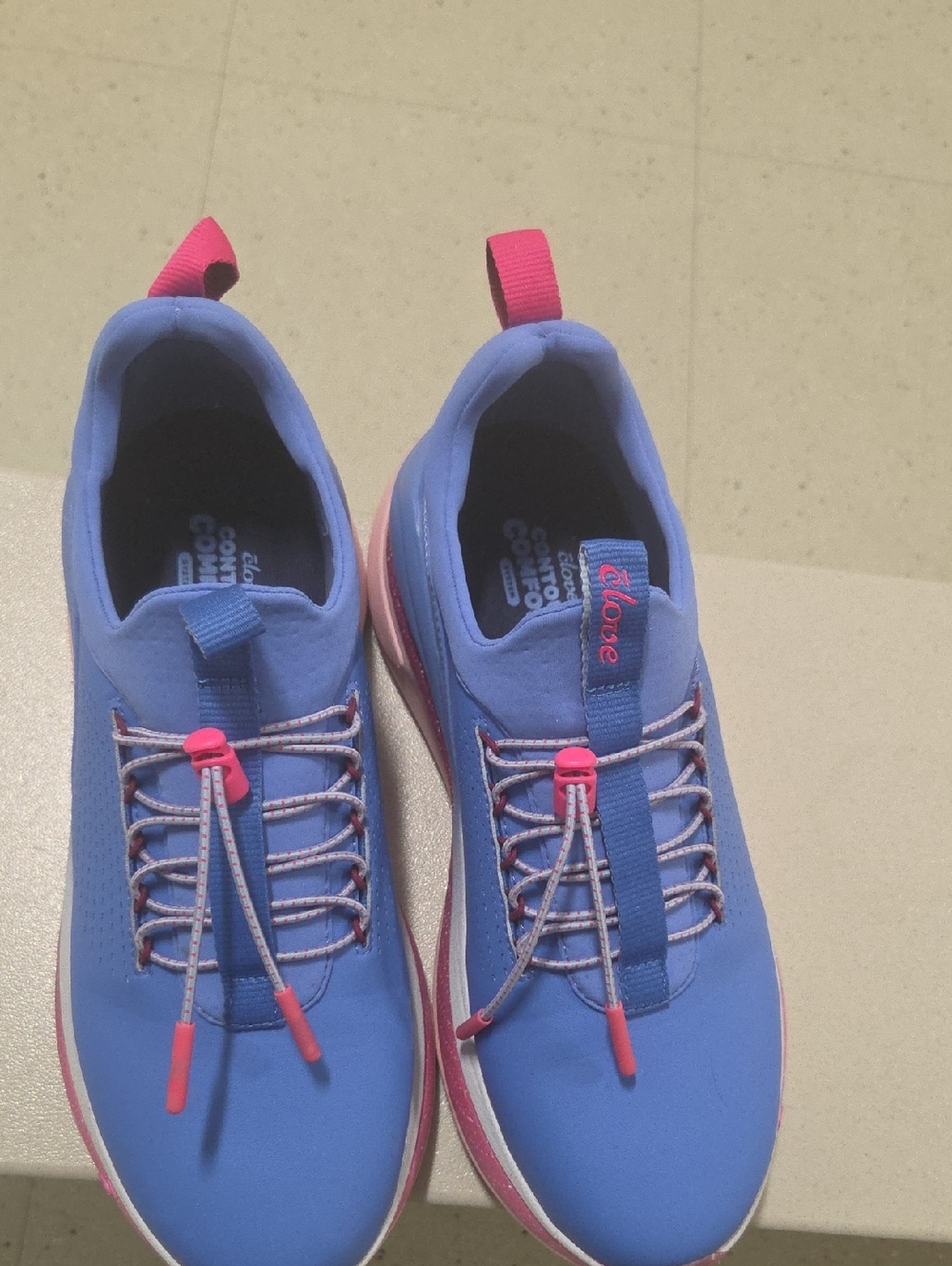 Clove Blue Slip-On Athletic Sneakers with Pink Accents